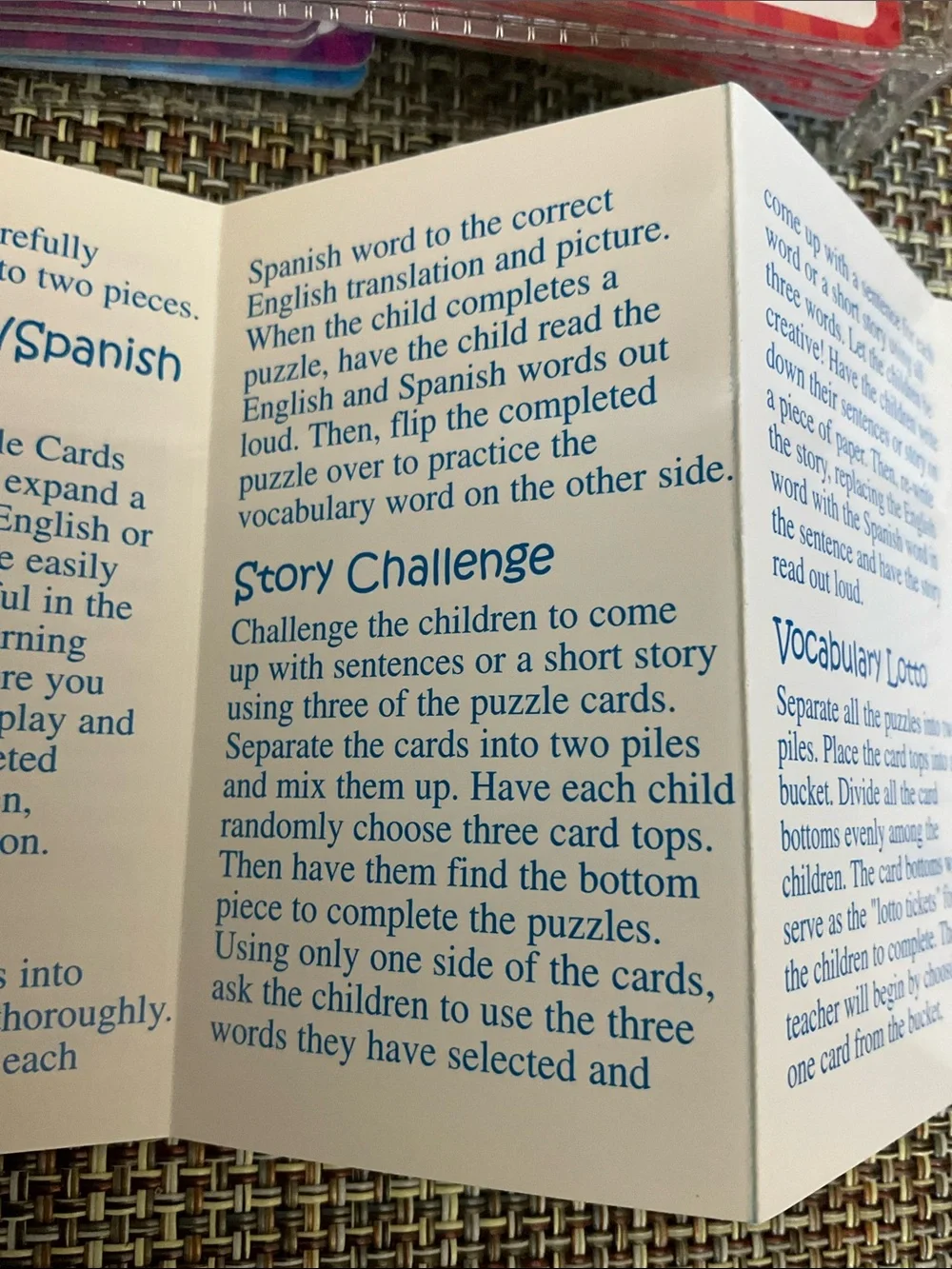 Spanish-English Kids Vocabulary Puzzle Cards - NWT